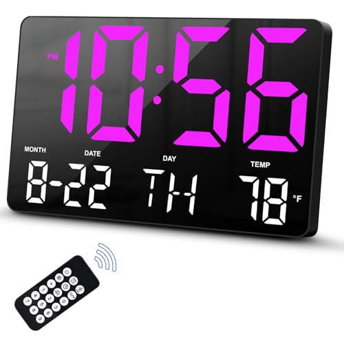 Image of Hournor Digital Clock, Digital Wall Clock with Remote Control, LED Clock Large Display with Date Week Temperature for Living Room Decor, Large Wall Clocks for Bedroom Office Gym Shop Garage (Pink)