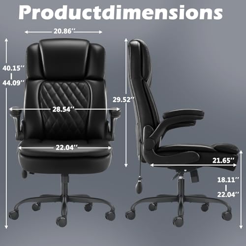 Image of 450lbs Executive Office Chair for Heavy People, Ergonomic Big and Tall Desk Chair with Adjustable Lumbar Support&Flip Up Armrest,High Back PU Leather Comfy Swivel Computer Chair