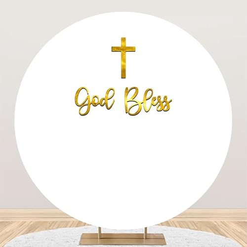Miniatura 8 de Leyiyi Cubierta redonda de 6.5 x 6.5 pies para fotografía con texto en inglés "God Bless Bautismo", para fotografía, blanco puro, palabras doradas,