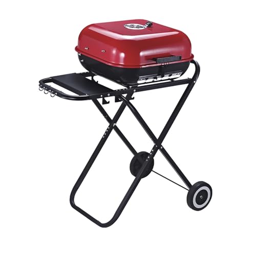 Parrilla de carbón portátil – Barbacoa plegable compacta con estante de almacenamiento y ruedas para una fácil limpieza y transporte – Ideal para camping, portón trasero y cocina al aire libre