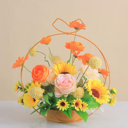 EVIGTOP 造花 ひまわり バラ 牡丹 フラワーバスケットセット 絹花の花束 北欧 INS風 本物そっくり インテリア 人工観葉植物 枯れない花 フェイクグリーン シンプル リビング 玄関 寝室 オフィス ラック テーブル 窓 飾り アクセサリー 家の