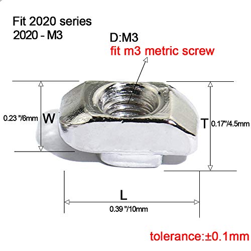 Boeray 2020 Series M3 T Slot Aluminum Profile With Slot 6Mm Drop In Nut, T Drop In Nut,Pack Of 100Pcs #TOP1