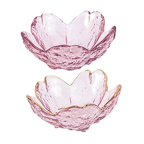 FUNOMOCYA 2pcs Glass Cherry Blossom Dish Dip Small Condiment Bowls Japanese Plates Japanese Snacks Pink Jewelry Food Sauce Dish Sauce Cups Floral Plates Tea Seasoning Dish Ceramics