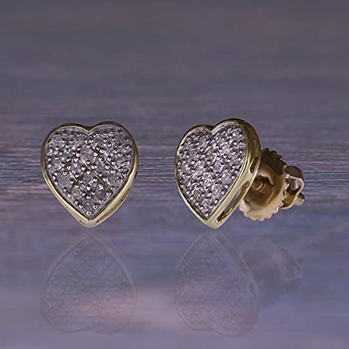 Round Diamond Accent Heart Shape Unisex Yuva Stud Earrings (1/10 Cttw, I-J Color, I2-I3 Clarity) (Yellow-Gold) #TOP5