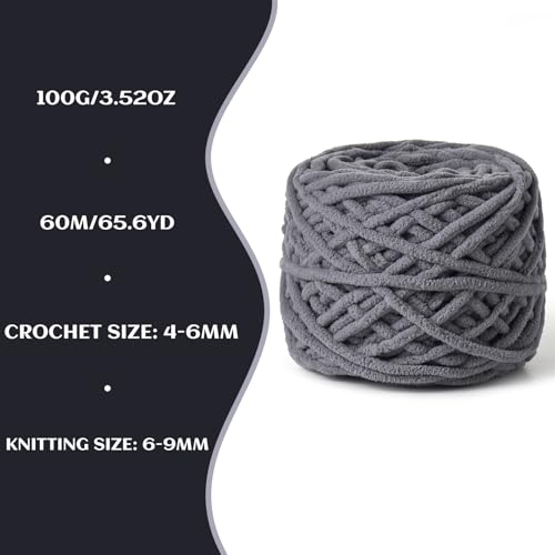Image of 3 Pack Fluffy Chenille Chunky Yarn for Crocheting 100g(65.6yd) - Baby Yarn for Crocheting Soft - Velvet Yarns for Crochet Blanket - Amigurumi Crochet Yarns(Grizzly