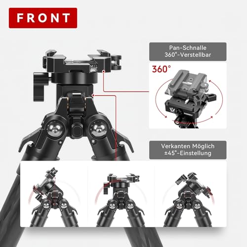 XAMOREST SBP-DP SteadyShot Kohlefaser Zweibein, Picatinny & Arca-Swiss-Doppelklemmung, 360° Schwenk & ±45° Neigungseinstellung, 3 teilige Beine Jagd Zweibein