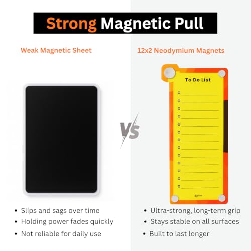 Image of Magnetic Planner Board for Fridge - to Do List | 24x10 cm | Acrylic Writing Board for Kitchen Fridge, Notepad | Reusable Shopping List Board, Checklist with Pen | Orange
