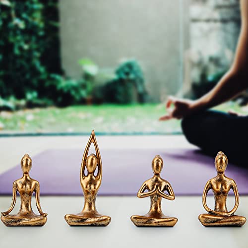 Leekung Yoga Statue Meditation Zen Decor - Yoga Statues for Home Decor,Small Yoga Figurines for Spiritual Room Decorations,Set of 4 Yoga Pose Statue Shelf Decor Accents Gold Color