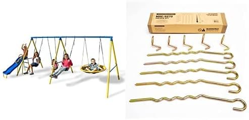 Sportspower MSC-5332 - Juego de columpio de metal con platillo triple + Sportspower MSC-5272 Kit de anclaje de tierra de metal para juegos de