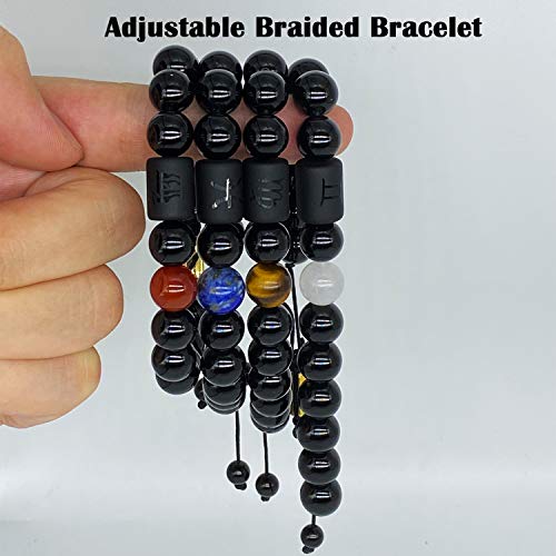 VLINRAS Zodiac Bracelet for Men Women, 8mm 10mm Natural Black Onyx Stone Star Sign Constellation Horoscope Bracelet Gifts