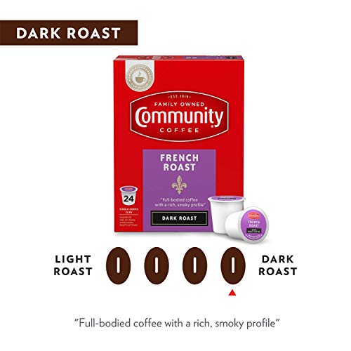 Image of Community Coffee French Roast 12 Count Coffee Pods, Extra Dark Roast, Compatible with Keurig 2.0 K-Cup Brewers, 12 Count (Pack of 2)