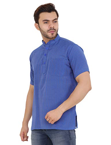 Image of LATEST CHIKAN Men's Cotton Regular Striped Short Kurta Half Sleeves - NP-SK-PNT