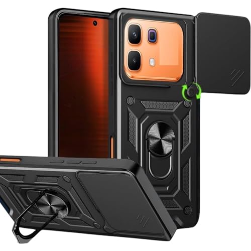 Image of SPAZY CASE Infinix Note 60 Pro Back Cover | Heavy Duty Hybrid Case with 360 Degree Rotating Finger Ring Holder + Slider Shutter Camera Protection Case for Infinix Note 60 Pro - Black