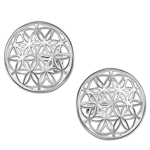 CLEVER SCHMUCK Boucles d'oreilles fleur de vie pour femme - Diamètre : 14 mm - En argent sterling 925 - Dans un étui à bijoux