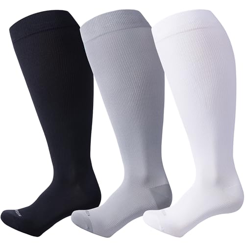 Image of LEVSOX Plus Size Compression Socks for Women Men Wide Calf Extra Large 15-20 mmHg Knee High Sock for Nurses Pregnant Travel
