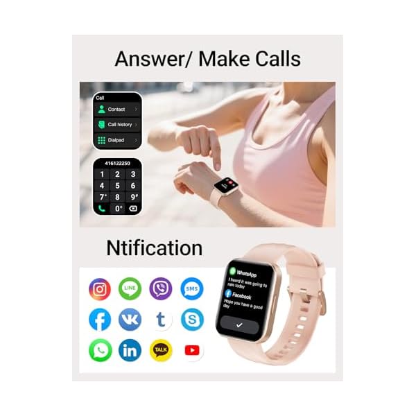 Smart Watch for Women, Answer/Make Calls, for iPhone/Android Phone Pink - Image 3