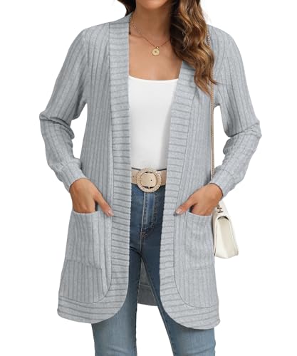Image of YSYOKOW Cardigan Sweaters for Women Long Sleeve Open Front with Pockets | Long Cardigans for Women Lightweight Soft Casual Dressy Loose Fit Cardigan Sweater with Pockets for Work and Office