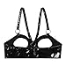 easyforever Women Patent Leather Harness Bra Chains Bare Exposed Breast Bra Underwire Push Up Shelf Bra Black Type A Medium