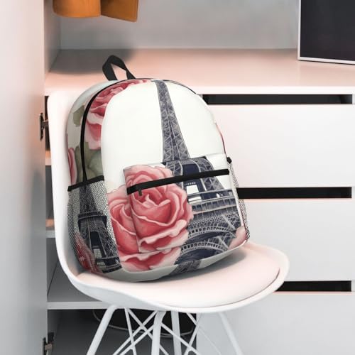 Mochila cómoda de rosas Torre Eiffel para evitar dolor de espalda en viajes 7