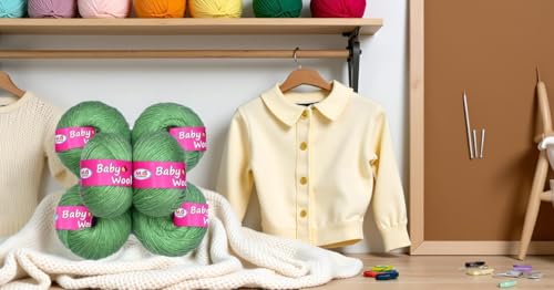Image of Vard hman 100% Acrylic Wool Apple Green (12 pc) Baby Wool Wool Ball Hand Knitting Wool /Art Craft Soft Fingering Crochet Hook Yarn, Needle Knitting Yarn Thread Dye P