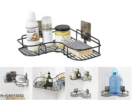 1PCS Packing Wall Mounted Self-Adhesive Bathroom Corner Shelf/Kitchen Rack & Holder - Bathroom Accessories (Material-GI Metal, Powder Coated Finish, Black, Pack of 1)|DEV-P277 3