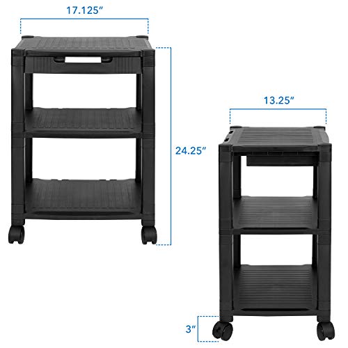 Mount-It! Mobile Printer Stand With Drawer | Height Adjustable Printer Cart With 4 Swivel Wheels And Cable Management | Rolling Printer Stand With Storage, 3 Tier (Black) #TOP5