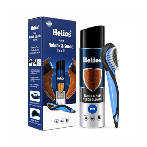 Image of Helios Shoe Accessories Kit | Nubuck & Suede Glower Spray 250ml + Suede Brush | Shoe Cleaner, Protector & Shiner for Suede & Nubuck Shoes