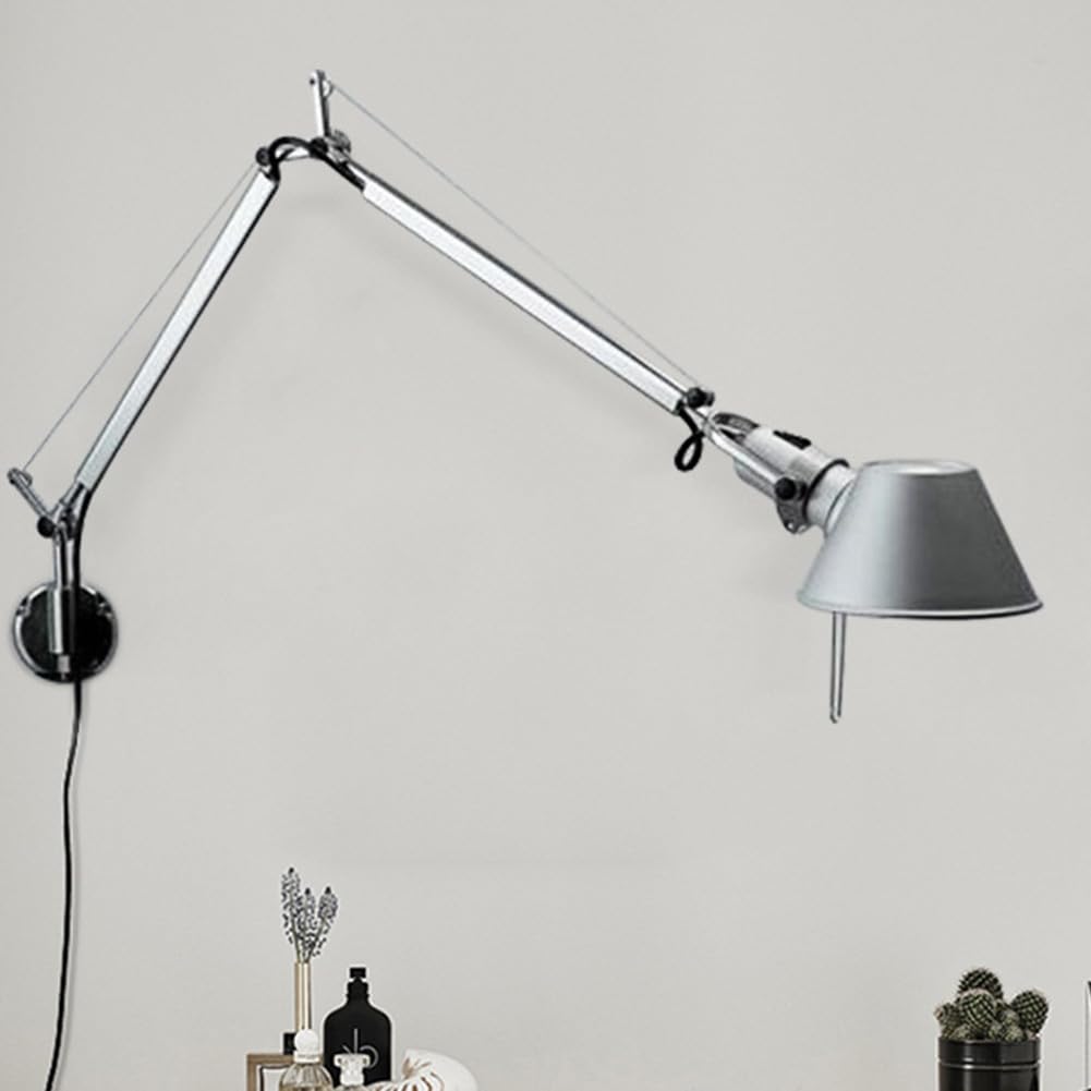 Verstellbar Wandleuchte Schwenkarm Vintage Wandlampe Lange Arm Nachttischlampe mit Schalter und Stecker Wand Leselampe mit Kabel 360° Drehbare Wandspot mit Gelenkarm Wandbeleuchtung Innen Vintage