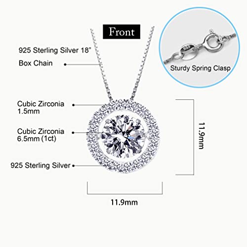 Arinza Necklace Sterling Silver Dancing Diamond Round Cubic Zirconia Cz Pendant, Anniversary Birthday Jewelry For Women Girl #TOP5