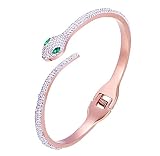 HOSBY Rose Gold Plated Bangle Stainless Steel Crystal Zircon Open Clasp Fashion Snake Bracelet Gift