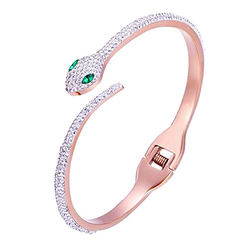 Hosby Rose Gold Plated Bangle Stainless Steel Crystal Zircon Open Clasp Fashion Snake Bracelet Gift For Women Teen Girls (Rose Gold) #TOP2