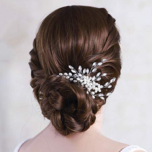 Heread Pearl Bride Wedding Hair Comb Silver Crystal Bridal Hair Piece Accessories for Women and Girls