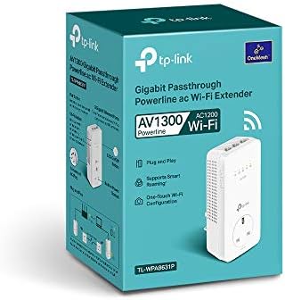 TP-Link Dual Band Gigabit AC1200 Powerline Adapter, Wi-Fi Extender/Booster,Speed Up to 1300 Mbps, Extra Power Socket, Works with OneMesh, No Configuration Required, UK Plug (TL-WPA8631P),White
