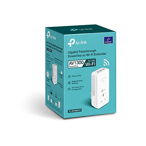 Dual Band Gigabit AC1200 Powerline Adapter, Wi-Fi Extender/Booster,Speed Up to 1300 Mbps, Extra Power Socket, Works with OneMesh, No Configuration Required, UK Plug (TL-WPA8631P),White - Powerline - Immagine 7