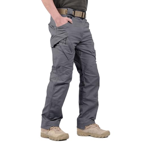 Hiwise Men's Ripstop Tactical Pants Water Resistant Stretch Cargo Pants Lightweight EDC Hiking Work Pants (Grey, 32WX30L)