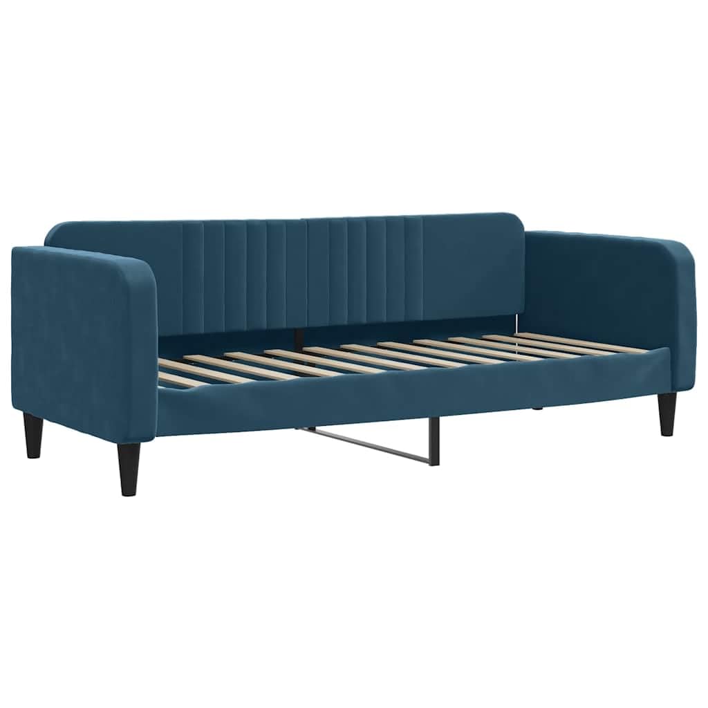 Ausziehbares Tagesbett Samt Blau 80x200 cm, Schlafsofa mit 2 Schubladen und Matratzen, 2in1 Gästebett platzsparend für Wohn- & Schlafzimmer, Robustes Holz-Metall-Gestell