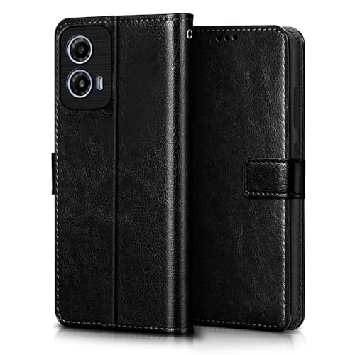 Image of WOW IMAGINE Shock Proof Flip Cover Back Case Cover for Motorola Moto G34 5G | Moto G45 5G (Flexible | Leather Finish | Card Pockets Wallet & Stand | Black)
