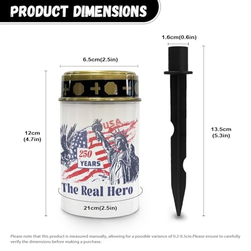 Image of Grave Solar Light for Cemetery The Real Hero Patriotic Flameless Candle Solar Powered with Statue of Liberty Eagle Veterans Loved Ones Remembrance Tribute Grave Decor