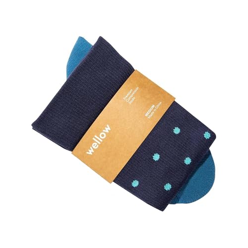 Wellow Wide Calf Compression Socks for Men & Women, 18-25 mmHg Made with Viscose from Bamboo, Nurses & Pregnancy Support, Relieves Swelling, Knee High, MD, Eclipse Maui Classic - Dots