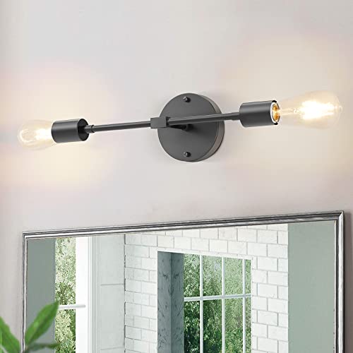2-Light Vanity Lights For Bathroom, Matte Black Industrial Vanity Light Fixtures, Metal Wall Sconces Mid Century Indoor Vintage Wall Mounted Lamp For Mirror Bedside Hallway Bedroom, Bulbs Not Included #TOP14
