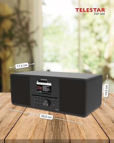 TELESTAR TOP 300 – DAB+/Internetradio mit CD-Player (Stereo, 2 × 15 W, Streamingdienste, Bluetooth Audio-Streaming & Sendefunktion, USB-Recording, Notfallwarnsystem) – Schwarz