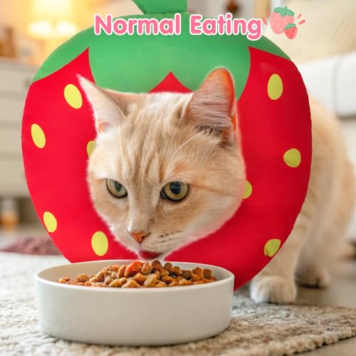 Image of BEAUTYZOO Cat Cone Collars Soft, Cat Recovery E Collars After Surgery to Stop Licking, Adjustable Elizabeth Circle Collar Cute Pet Donut Pillow for Cats Kitten Small Dogs,Strawberry S
