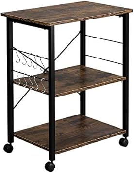 Kitchen Rolling Microwave Cart on Wheels, 3-Tier Kitchen Utility Microwave Oven Stand Storage Cart Workstation Shelf