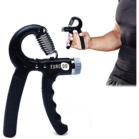 EURODO Hand Grip Strengthener Adjustable Resistance (10-60kg) - Exerciser - Forearm Grip - Hand Squeezer - Hand Exercise - Gripper - Finger Strengthener (Black) Cover