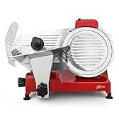H.Koenig MSX254 Affettatrice elettrica professionale, affettatrice per prosciutto, lama da 25 cm, taglio regolabile 0-12 mm, affilatoio integrato, ampia superficie di taglio, 282 giri/min – Rosso