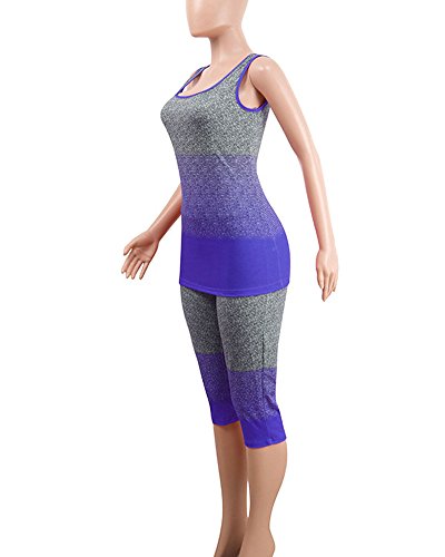 Vamvie Womens U Neck Sleeveless Activewear Bodycon Tank Top Pants Set 2 Piece Outfits Blue Small #TOP2