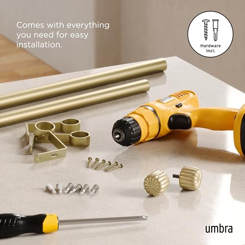 Umbra Cleo Curtain 1" Rod for Window Drapery, Adjustable Length 36" to 66", Set Includes Finials and Mounting Hardware, Gold by Umbra - Used condition - Image 6