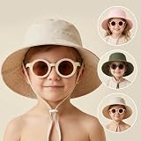 Kapelusz Przeciwsłoneczny dla Dziecka z Okularami Zestaw, Czapka UV Dziecięca UPF 50+ Rybacki Kapelusz typu Bucket Hat, Oddychająca Czapka Letnia dla Niemowląt (DE/NL/SE/PL, Alfa, XS, Beżowy)