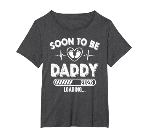 Soon to Be Daddy est. 2026 New Dad Fathers Day First Time T-Shirt, Women's Plus, Dark Heather Grey, 2X