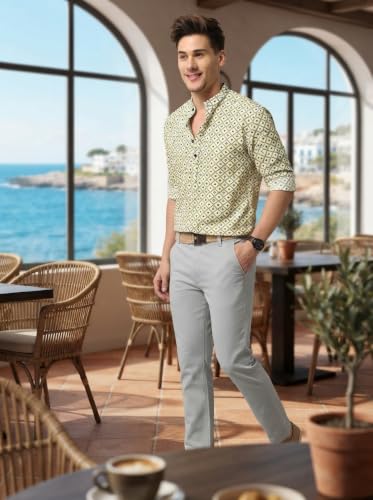 Image of Dream Crushers Cotton Blend Solid Casual Short Kurta for Men Long Sleeve Mandarin Collar Stylish Shirt Kurta for Men